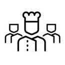 Schwarz-weiß Icon eines Kochteams mit Kochmütze und Uniform, symbolisiert Cateringpersonal oder Event-Küchenteam.