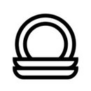 Schwarz-weiß Icon mit gestapelten Tellern, symbolisiert Catering, Geschirr oder Gastronomieservice bei Veranstaltungen.