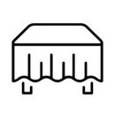 Schwarz-weiß Icon eines rechteckigen Tisches mit Tischdecke, symbolisiert Bankett, Buffet oder gedeckte Tafel bei Events.